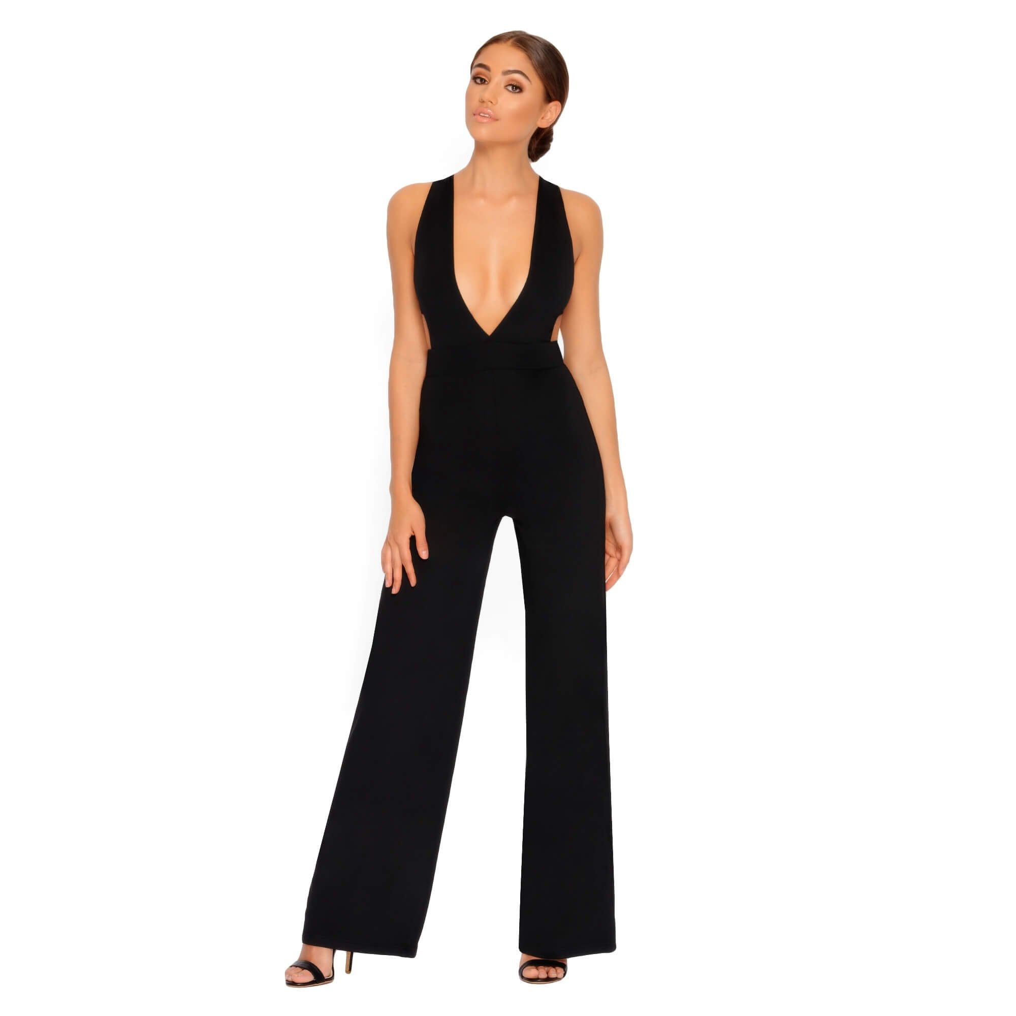 Just Say Flow Double Layered Plunge Jumpsuit in Black sold by Oh Polly product image thumbnail 3