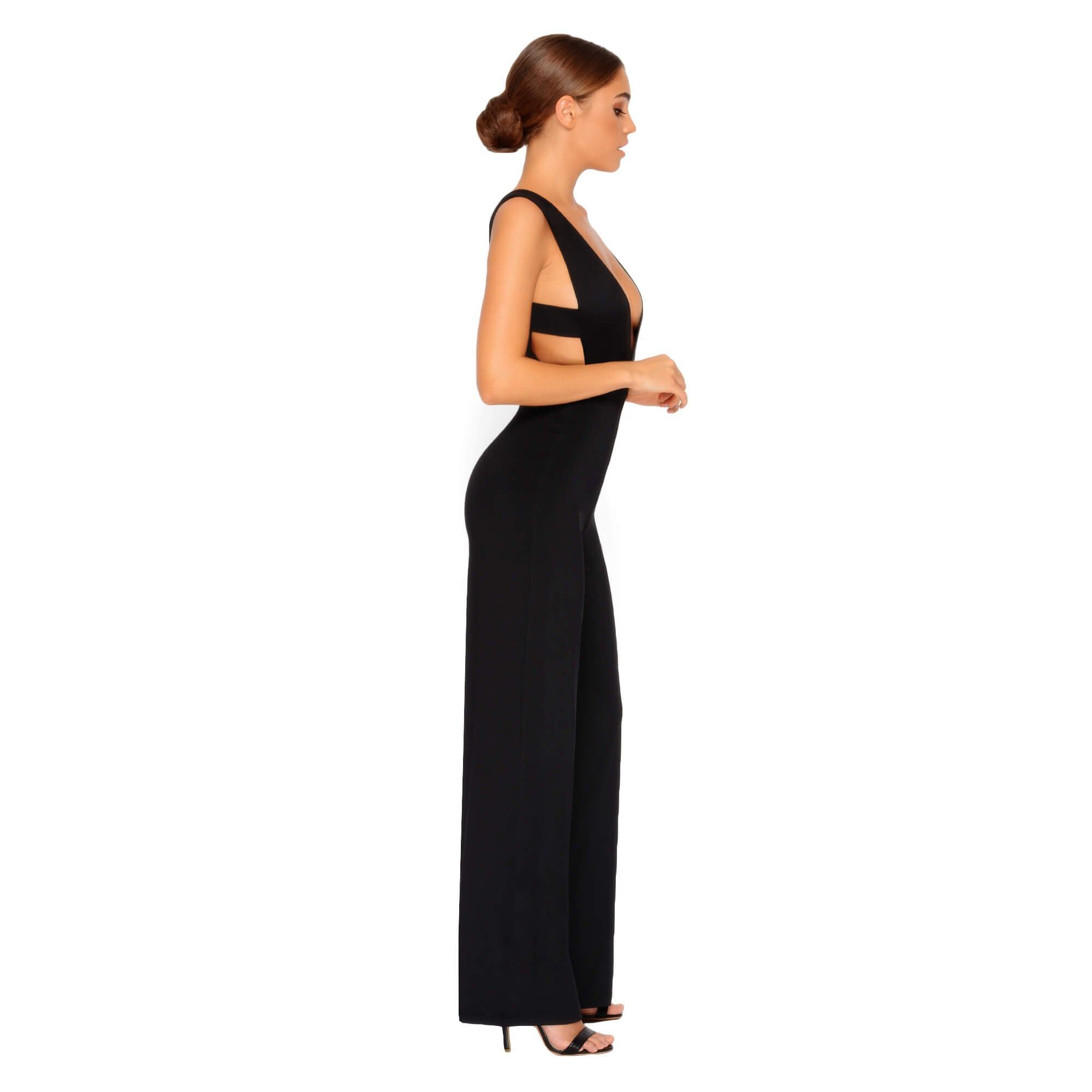 Just Say Flow Double Layered Plunge Jumpsuit in Black sold by Oh Polly product image thumbnail 11