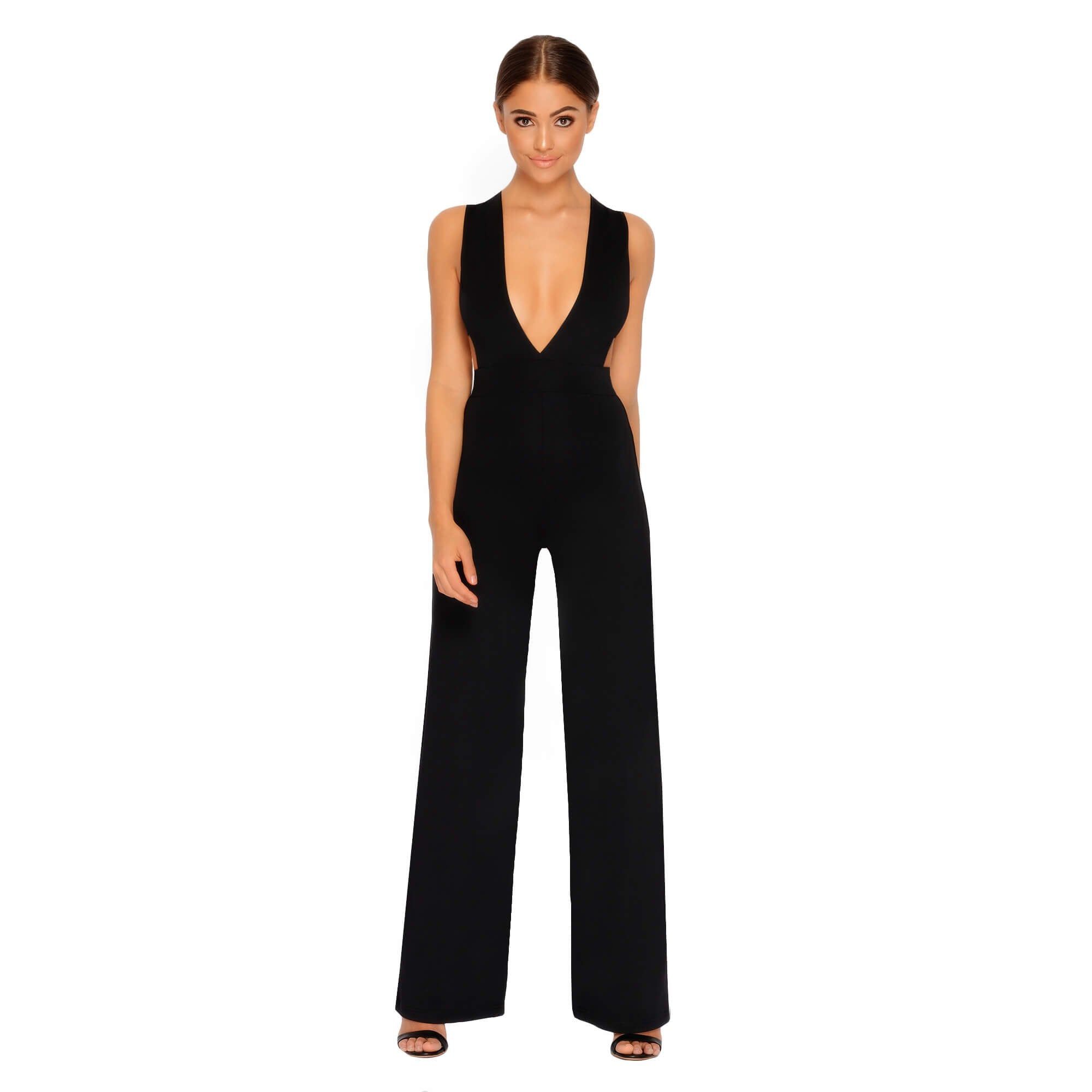 Just Say Flow Double Layered Plunge Jumpsuit in Black sold by Oh Polly product image thumbnail 5