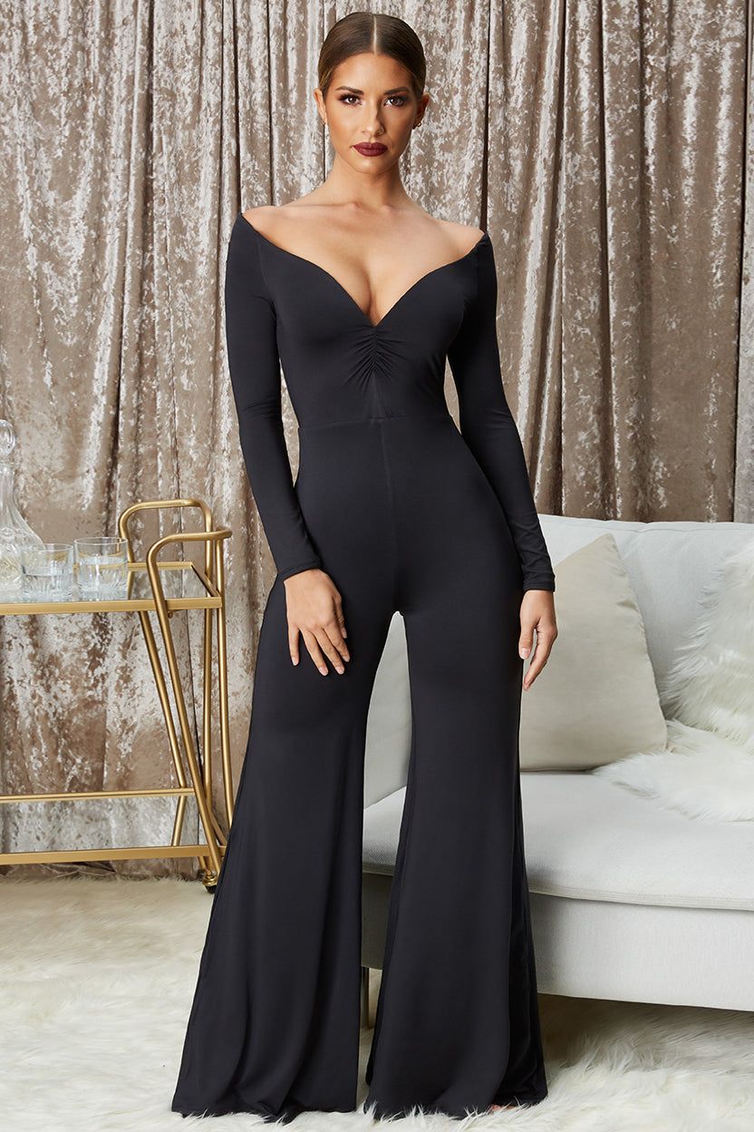 Sweet Dreams Long Sleeve Plunging Wide Leg Jumpsuit in Black sold by Oh Polly product image thumbnail 11