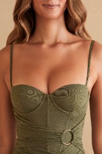 Ruched Corset Ring Detail Mini Dress in Olive sold by Oh Polly
