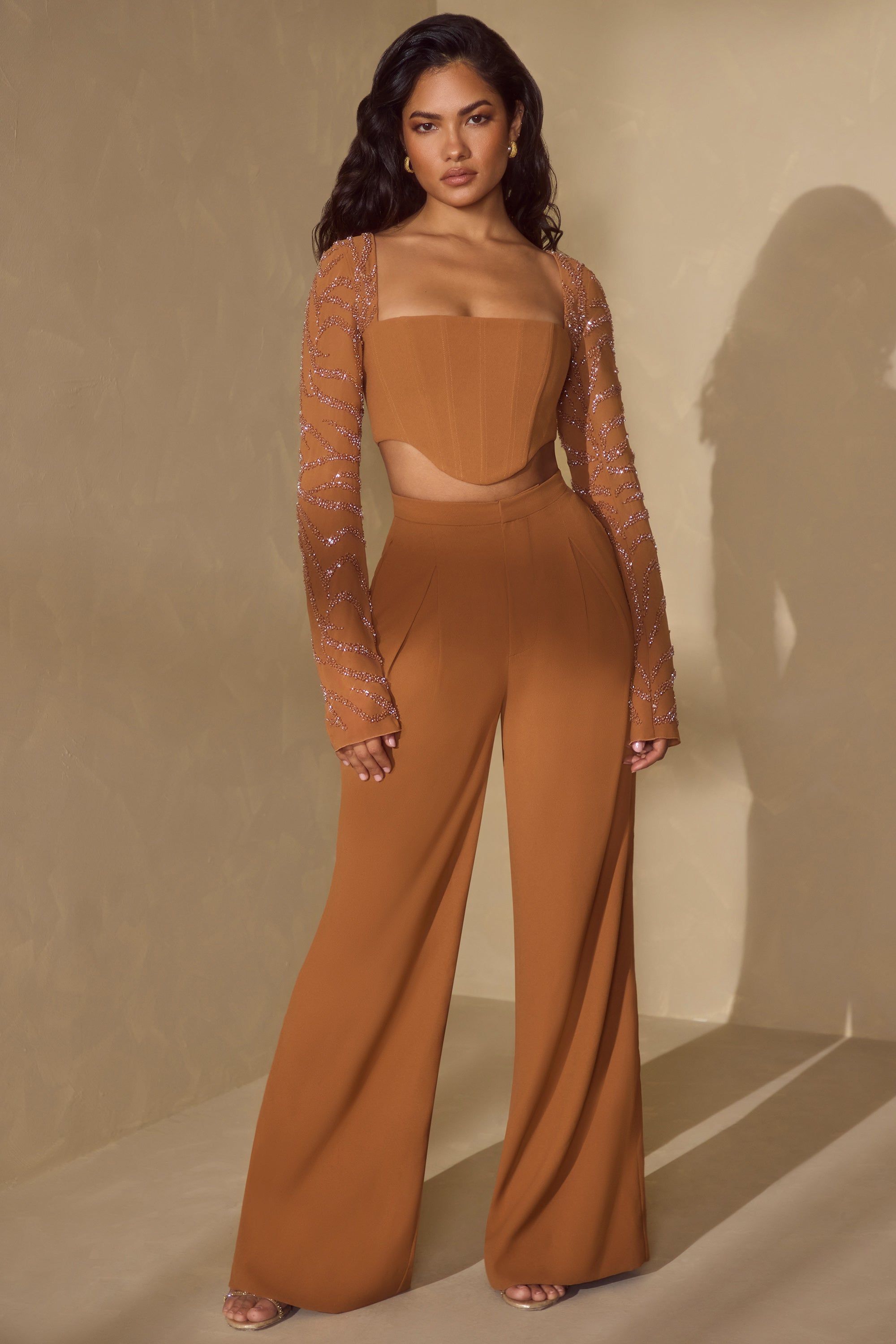 Tall High Waist Wide Leg Trouser in Caramel sold by Oh Polly product image thumbnail 4