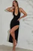 High Split Halter Neck Maxi Dress in Black sold by Oh Polly