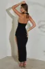 High Split Halter Neck Maxi Dress in Black sold by Oh Polly