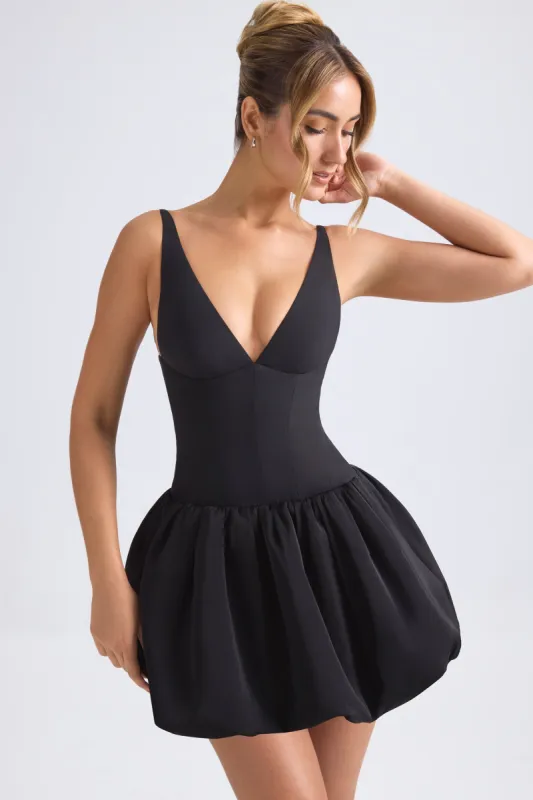 Lace-Up Bubble Hem Corset Micro Mini Dress in Black sold by Oh Polly