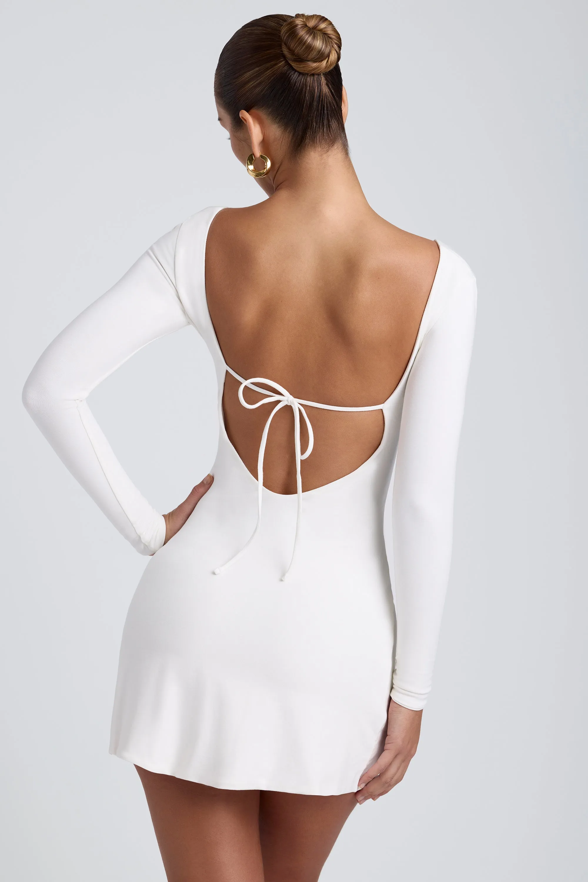 modal ruched a line mini dress in white Oh Polly Leya ruched waist mini dress in white