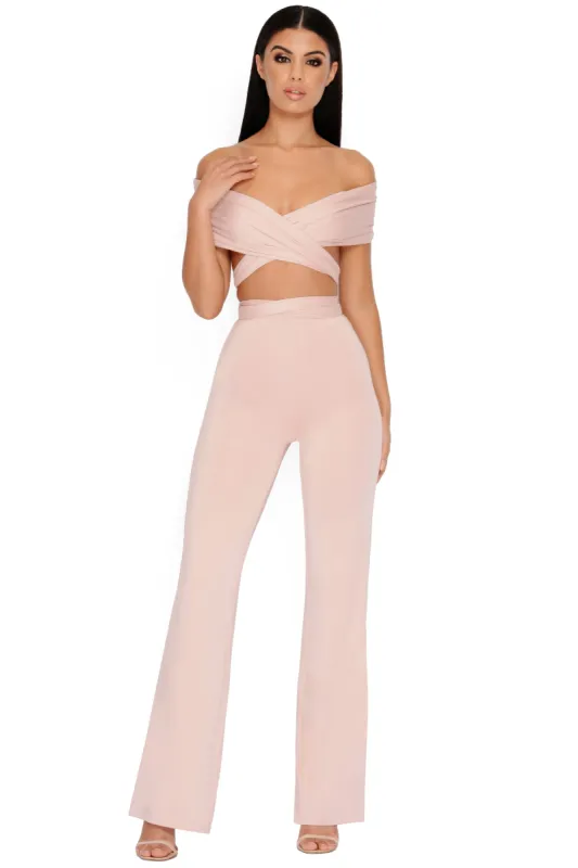 Late Night Ruche Off Shoulder Wrap Top in Blush made by Oh Polly