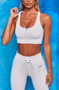 Flex Ribbed Zip Front Crop Top in White sold by Oh Polly
