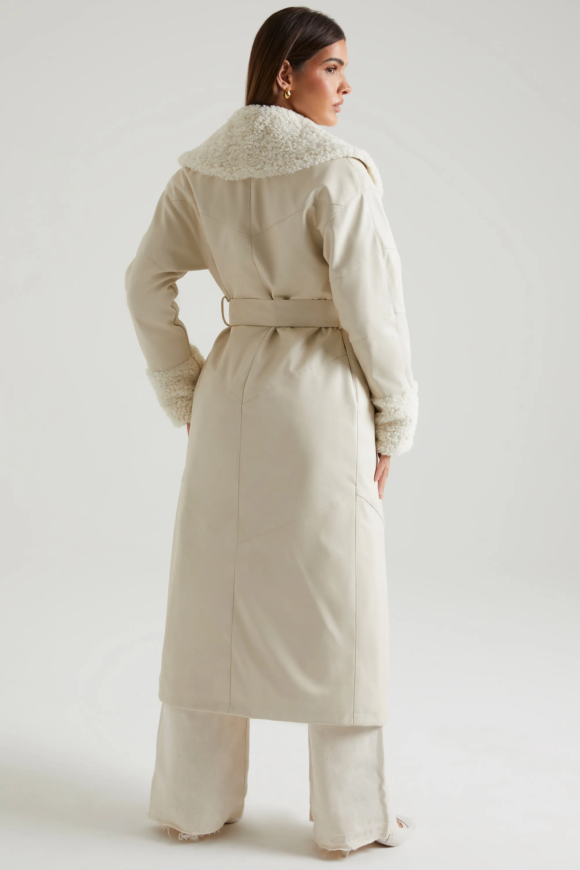 Tie Up Coat with Shearling Collar and Cuffs in Cream sold by Oh Polly product image thumbnail 2