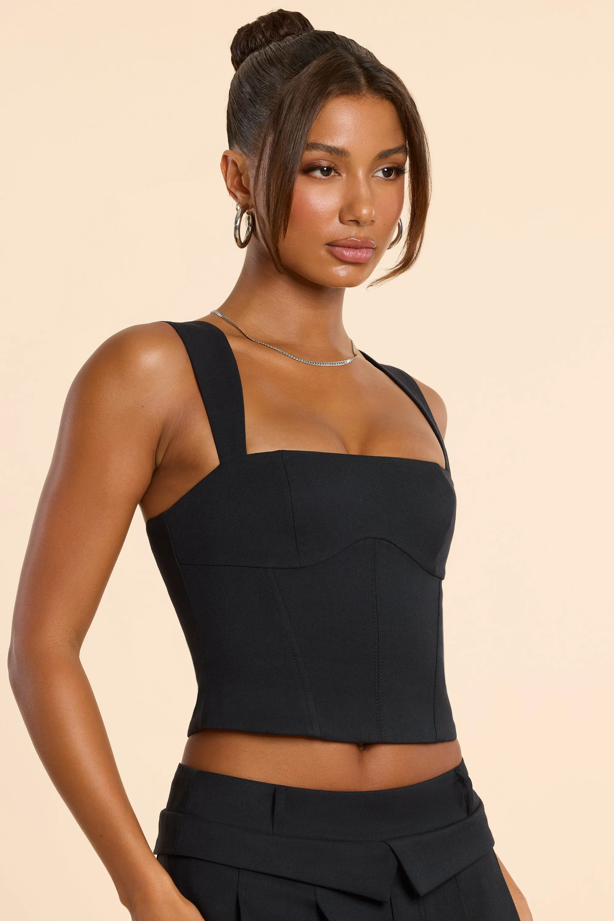 Brushed Twill Square Neck Tailored Top in Black sold by Oh Polly product image thumbnail 5