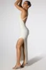 Embellished Plunge Neck Low Back Evening Gown in Ivory sold by Oh Polly