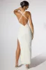 Embellished Plunge Neck Low Back Evening Gown in Ivory sold by Oh Polly