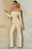 Tall Long Sleeve Open Back Jumpsuit in Stone sold by Oh Polly