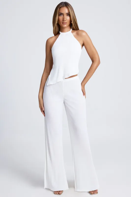 Petite High-Waist Wide-Leg Trousers in White sold by Oh Polly