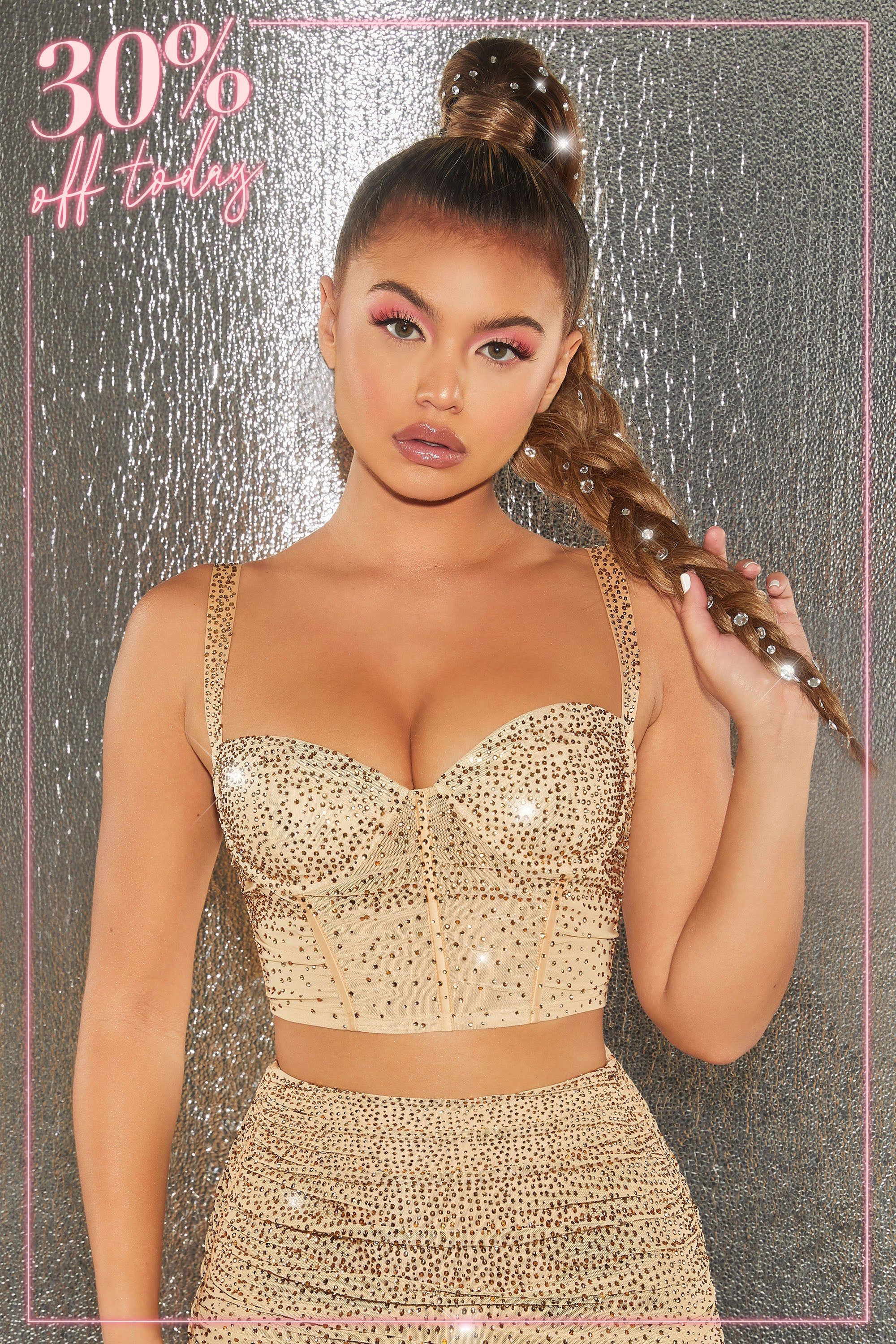 After Party Underwired Embellished Bustier Crop Top in Gold sold by Oh Polly product image thumbnail 15