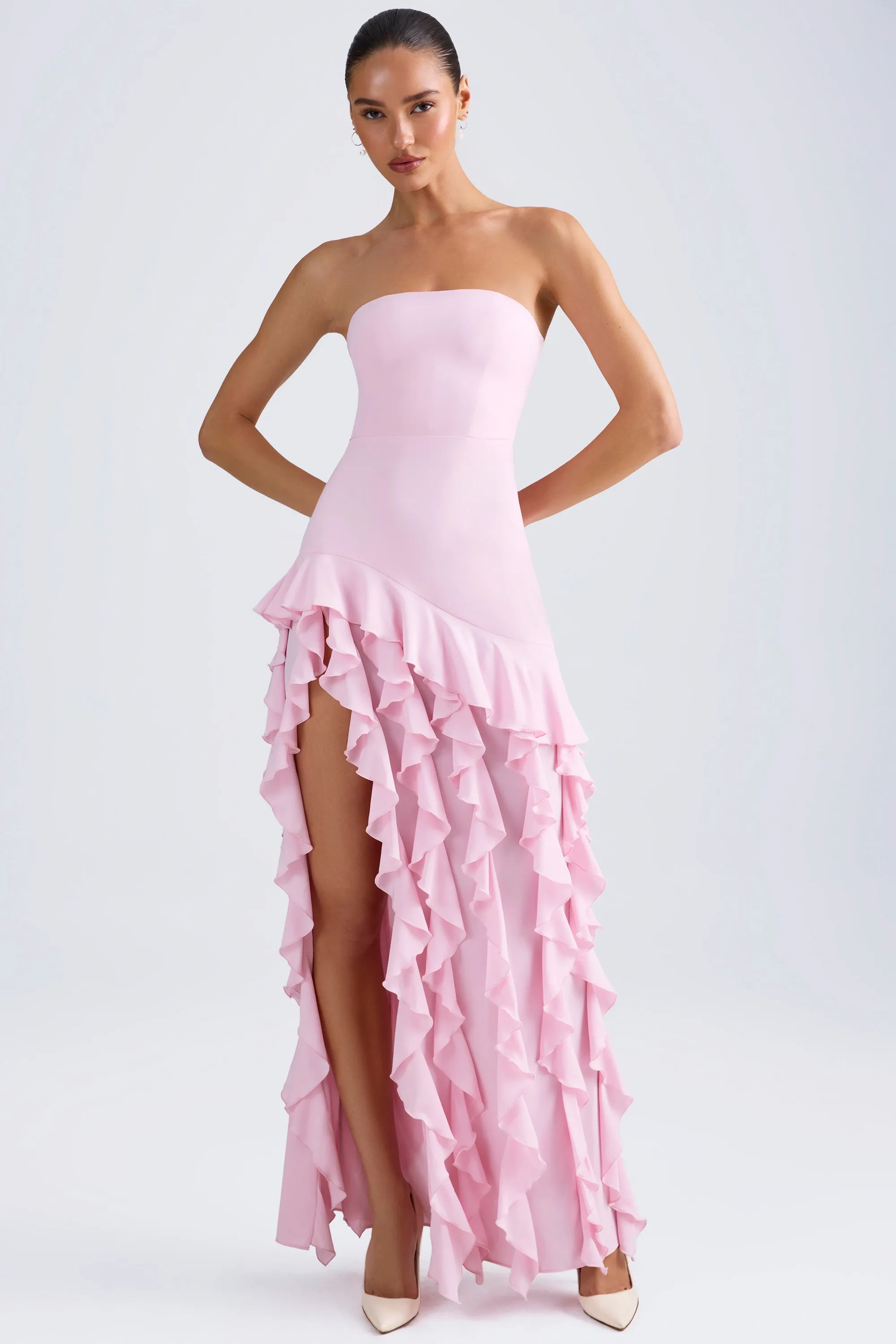 Ruffle-Trim Strapless Gown in Light Pink sold by Oh Polly product image thumbnail 4