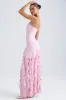 Ruffle-Trim Strapless Gown in Light Pink sold by Oh Polly