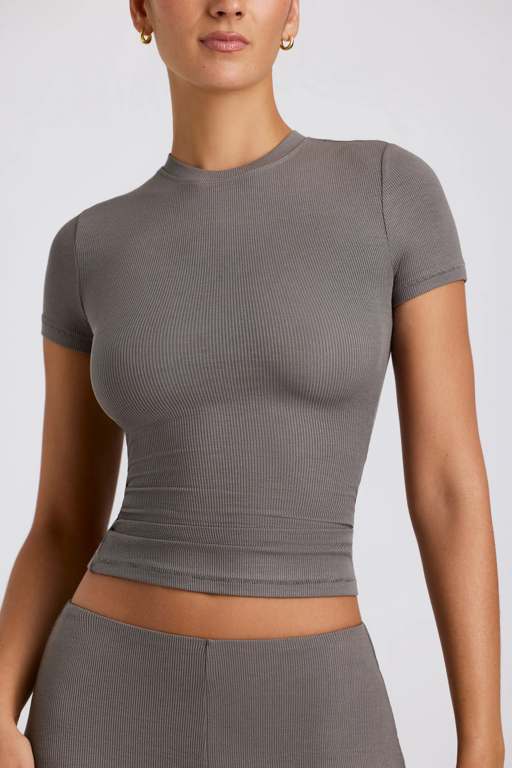 Ribbed Modal High Neck Top in Grey sold by Oh Polly product image thumbnail 4