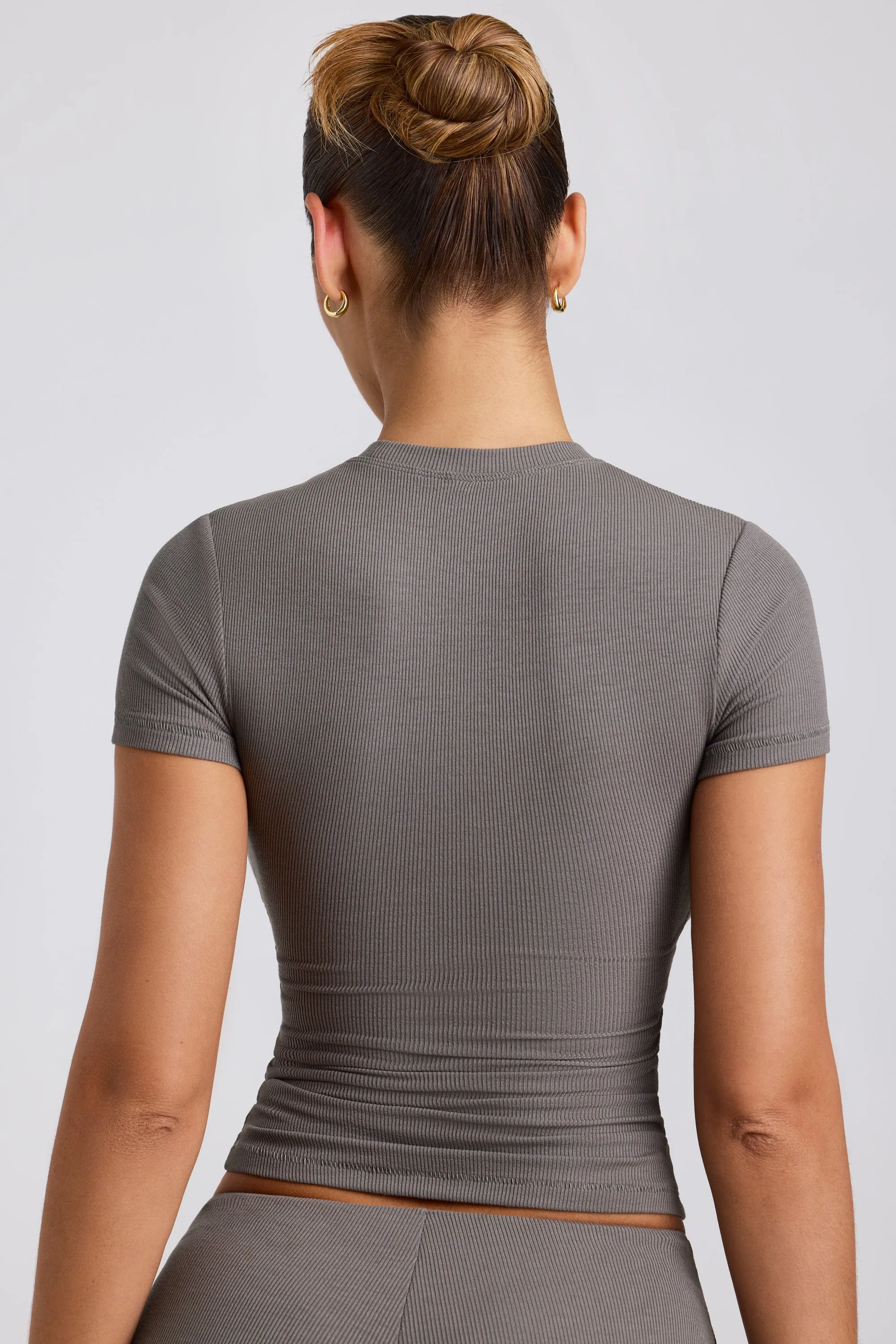 Ribbed Modal High Neck Top in Grey sold by Oh Polly product image thumbnail 2