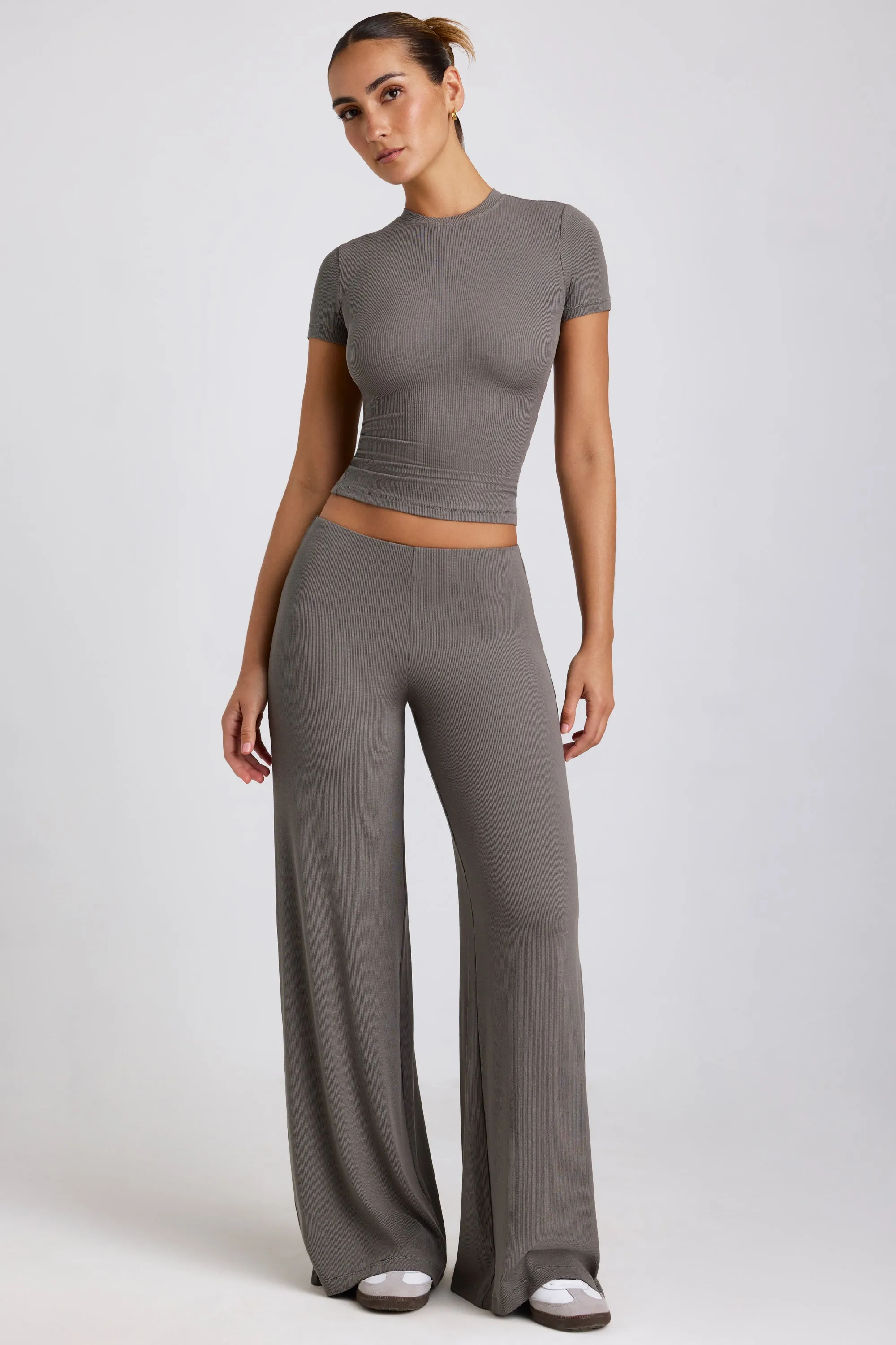 Ribbed Modal High Neck Top in Grey sold by Oh Polly product image thumbnail 5