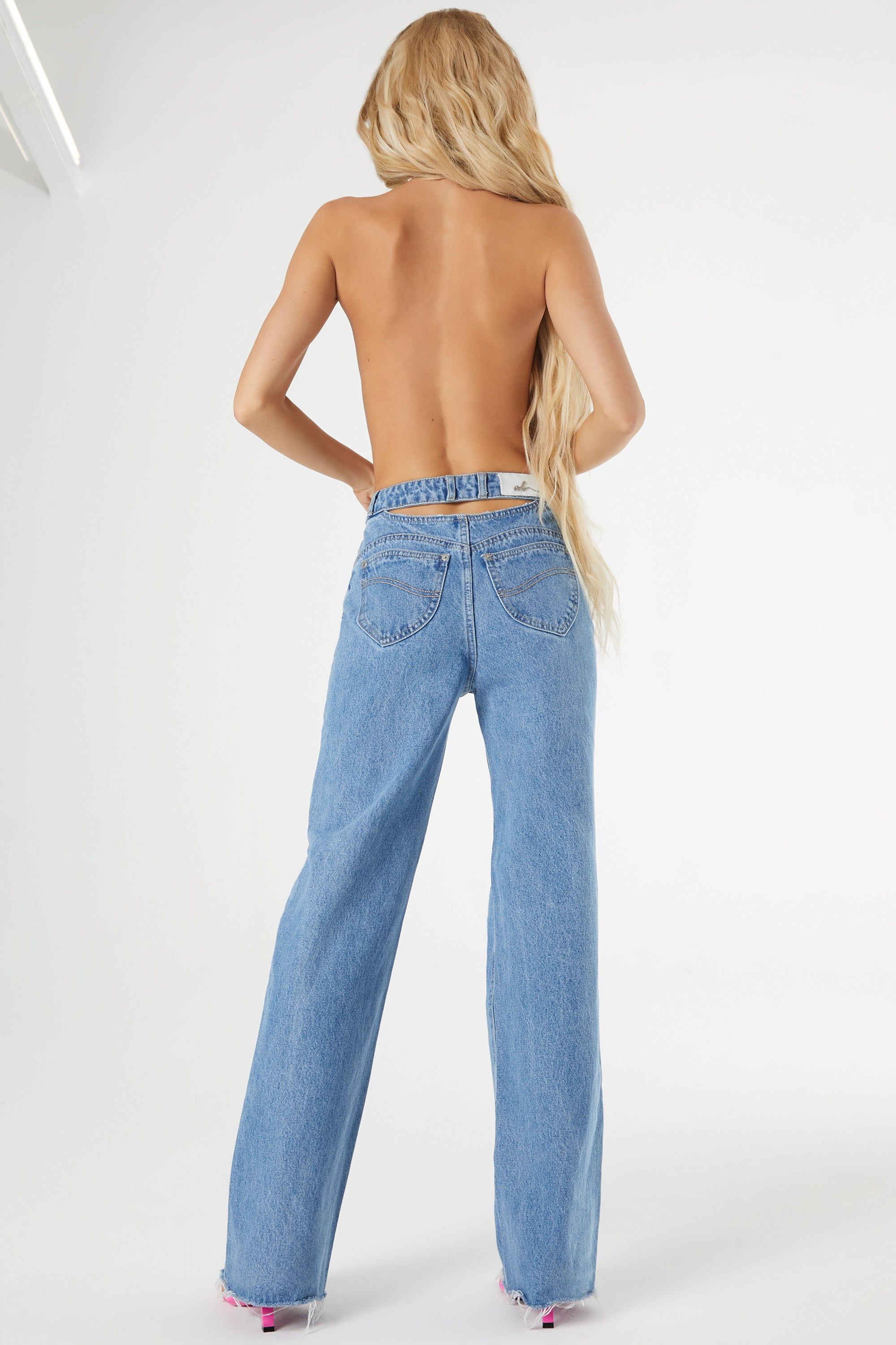 Cut Out Wide Leg Jeans in Medium Blue Wash sold by Oh Polly product image thumbnail 2