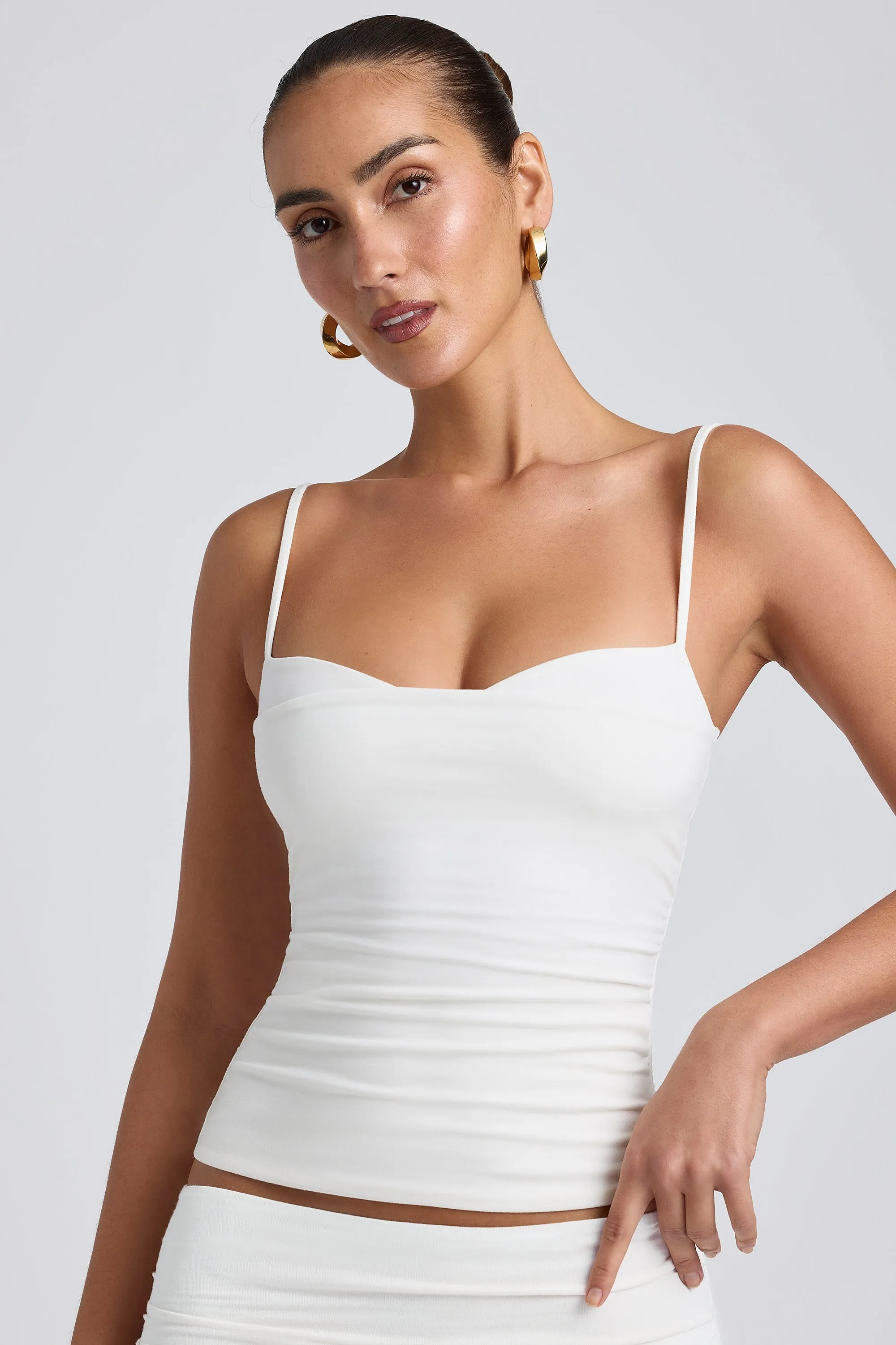 Modal Ruched Layered Tank Top in White sold by Oh Polly