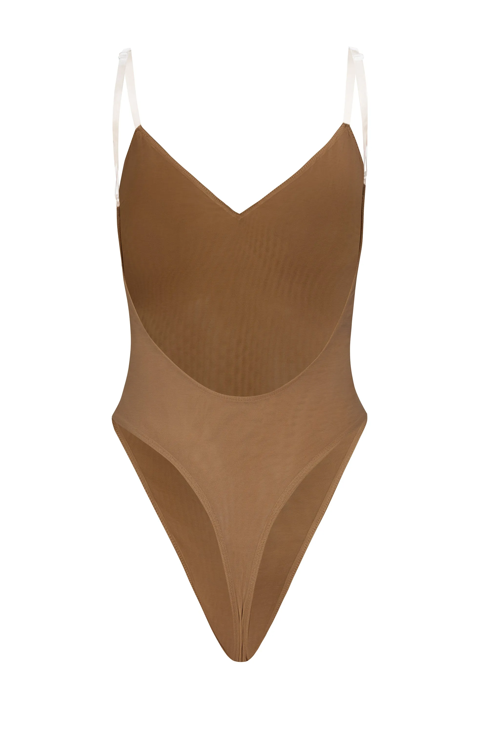 Soft Mesh V-Neck Bodysuit in Almond sold by Oh Polly product image thumbnail 2