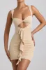 Slinky Jersey Cut-Out Ruffle-Trim Mini Dress in Buttercream sold by Oh Polly