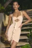 Slinky Jersey Cut-Out Ruffle-Trim Mini Dress in Buttercream sold by Oh Polly