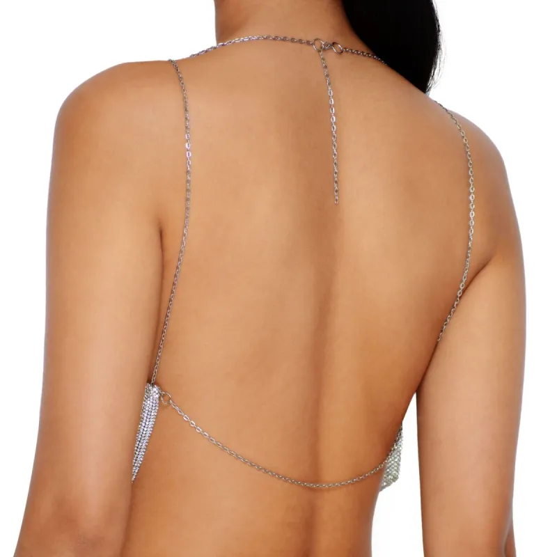 Flash Dance Cowl Neck Chainmail Crop Top in Silver sold by Oh Polly