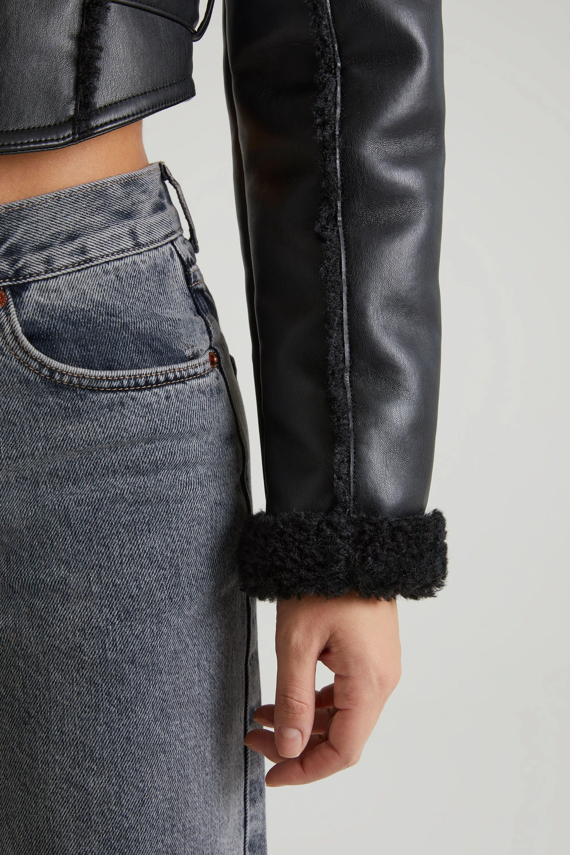 Jacket with Shearling Collar and Trim in Black sold by Oh Polly product image thumbnail 5