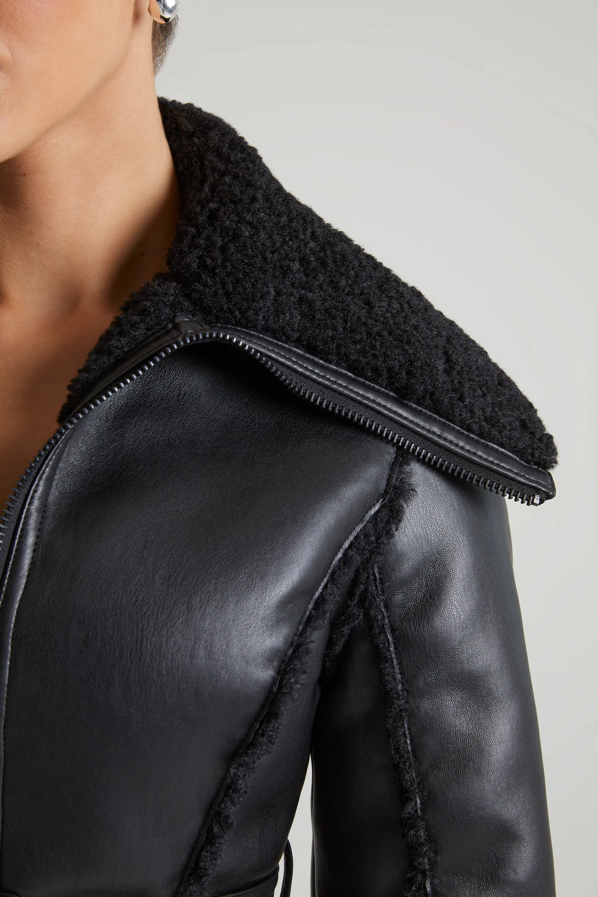 Jacket with Shearling Collar and Trim in Black sold by Oh Polly product image thumbnail 4