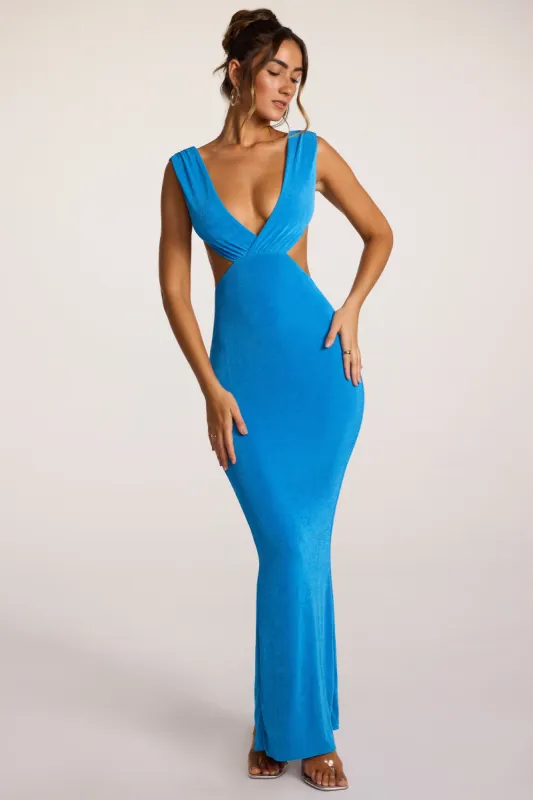 Textured Jersey Plunge Neck Maxi Dress in Cobalt Blue sold by Oh Polly