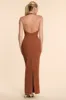 Woven Twill Halter Neck Plunge Maxi Dress in Chestnut Brown sold by Oh Polly