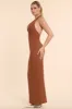 Woven Twill Halter Neck Plunge Maxi Dress in Chestnut Brown sold by Oh Polly