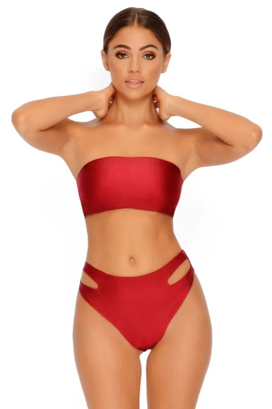 Read My Hips High Waist Bikini Bottoms in Red sold by Oh Polly