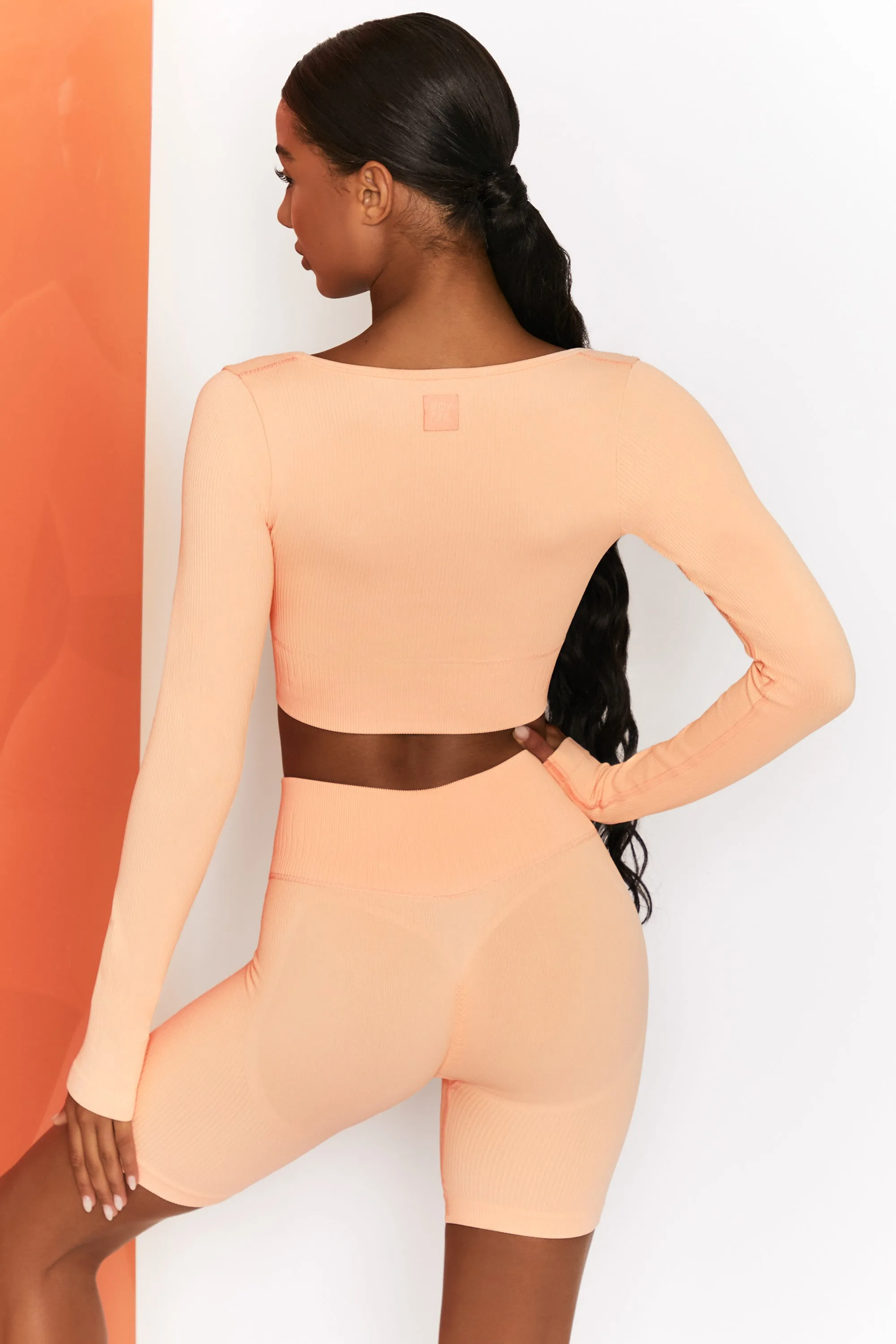 Time Check Ribbed Long Sleeve Crop Top in Peach sold by Oh Polly product image thumbnail 3