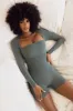 Long Sleeve Square Neck Unitard in Green sold by Oh Polly