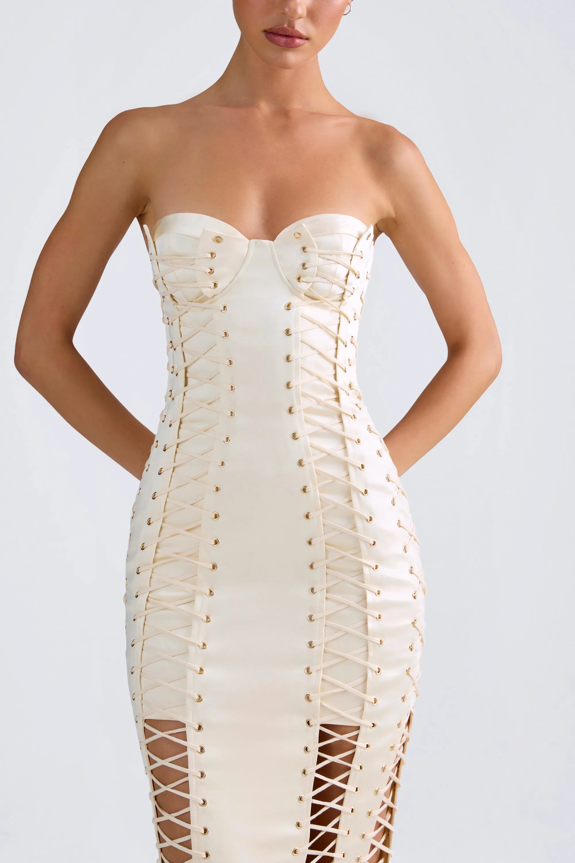 Lace-Up Corset Gown in Ivory sold by Oh Polly product image thumbnail 4