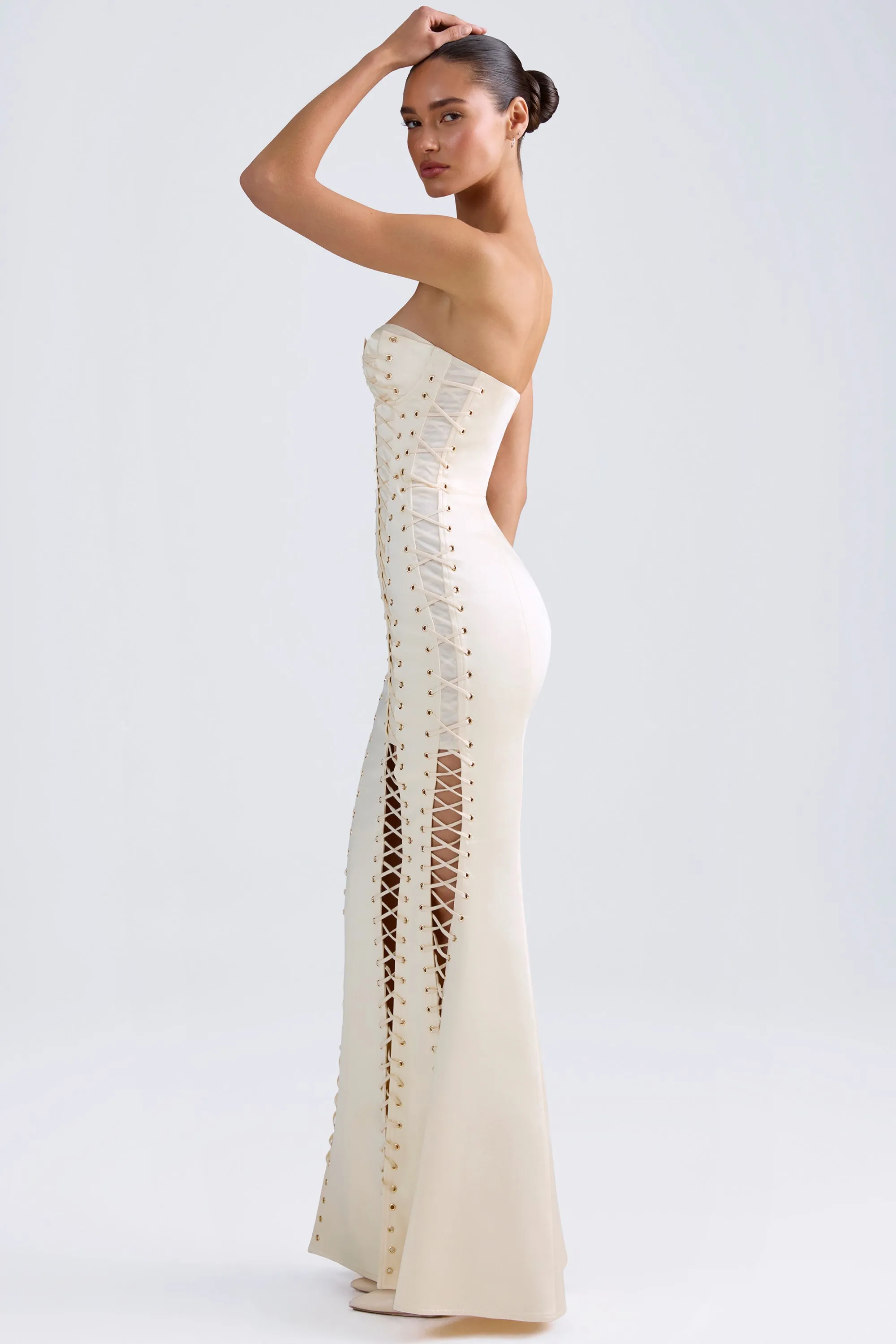Lace-Up Corset Gown in Ivory sold by Oh Polly product image thumbnail 3