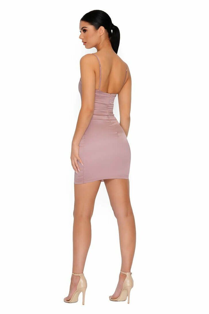 Taut & Bothered Satin Strappy Mini Dress in Mauve sold by Oh Polly product image thumbnail 13