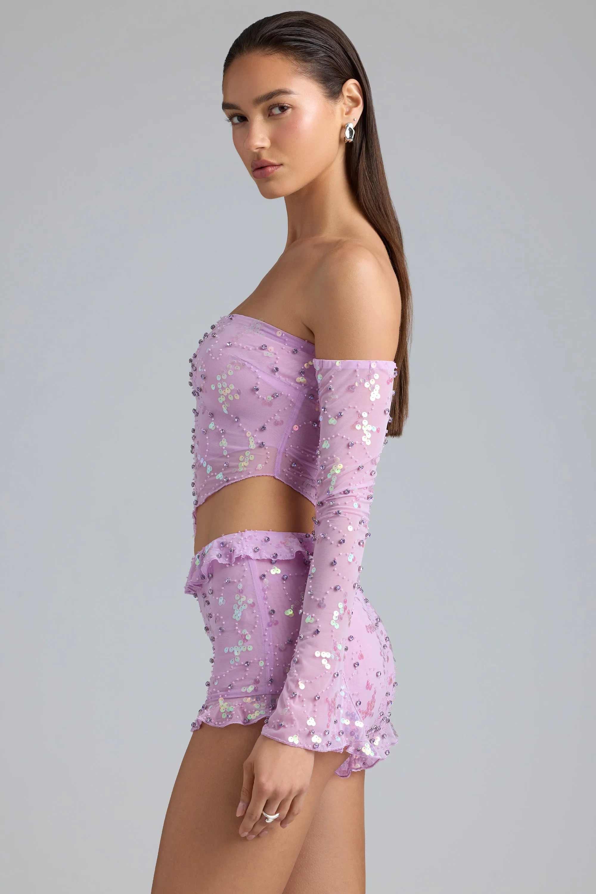 Ruched Ruffle Asymmetric Top in Violet Pink sold by Oh Polly product image thumbnail 3