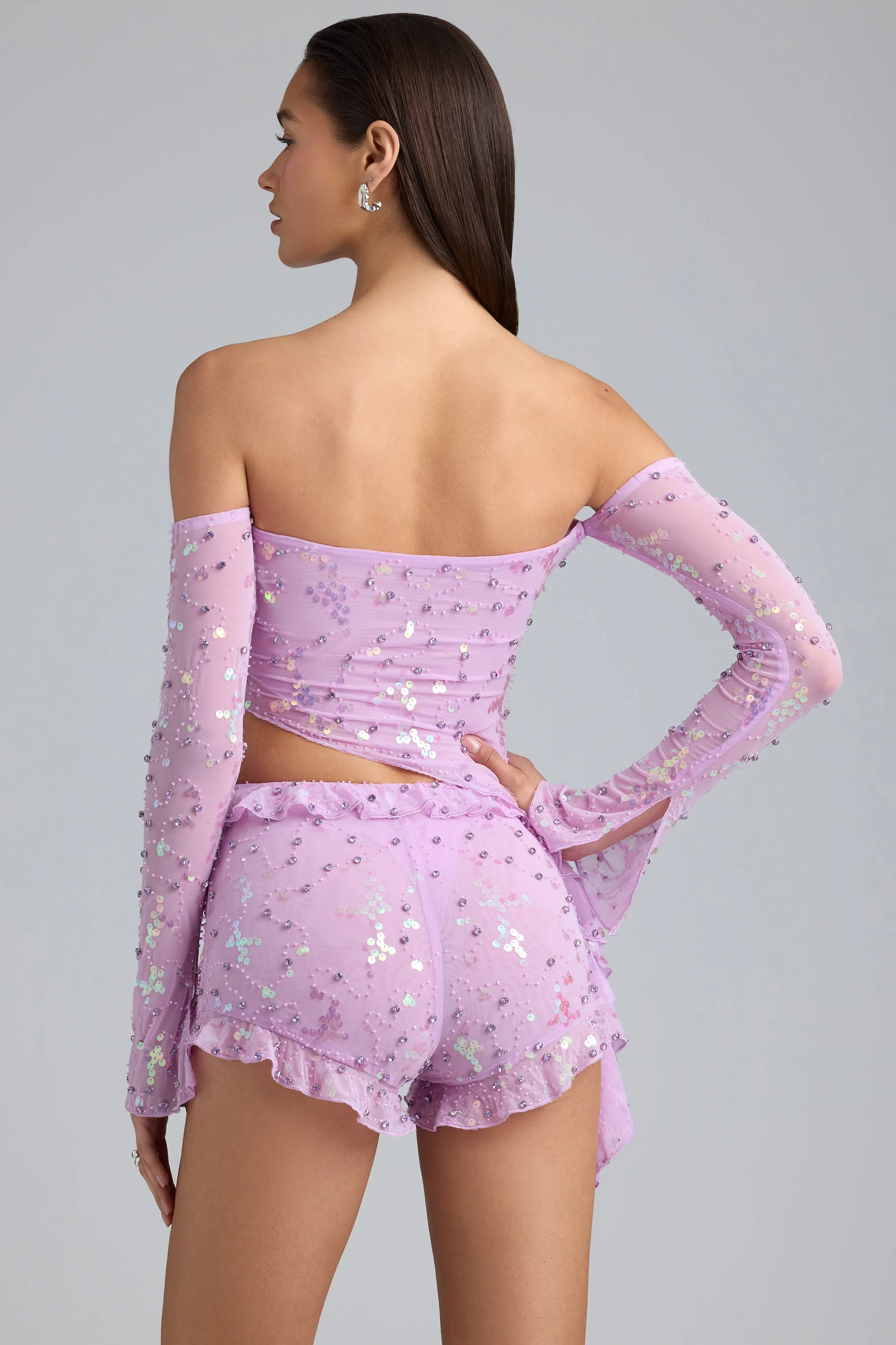 Ruched Ruffle Asymmetric Top in Violet Pink sold by Oh Polly product image thumbnail 2