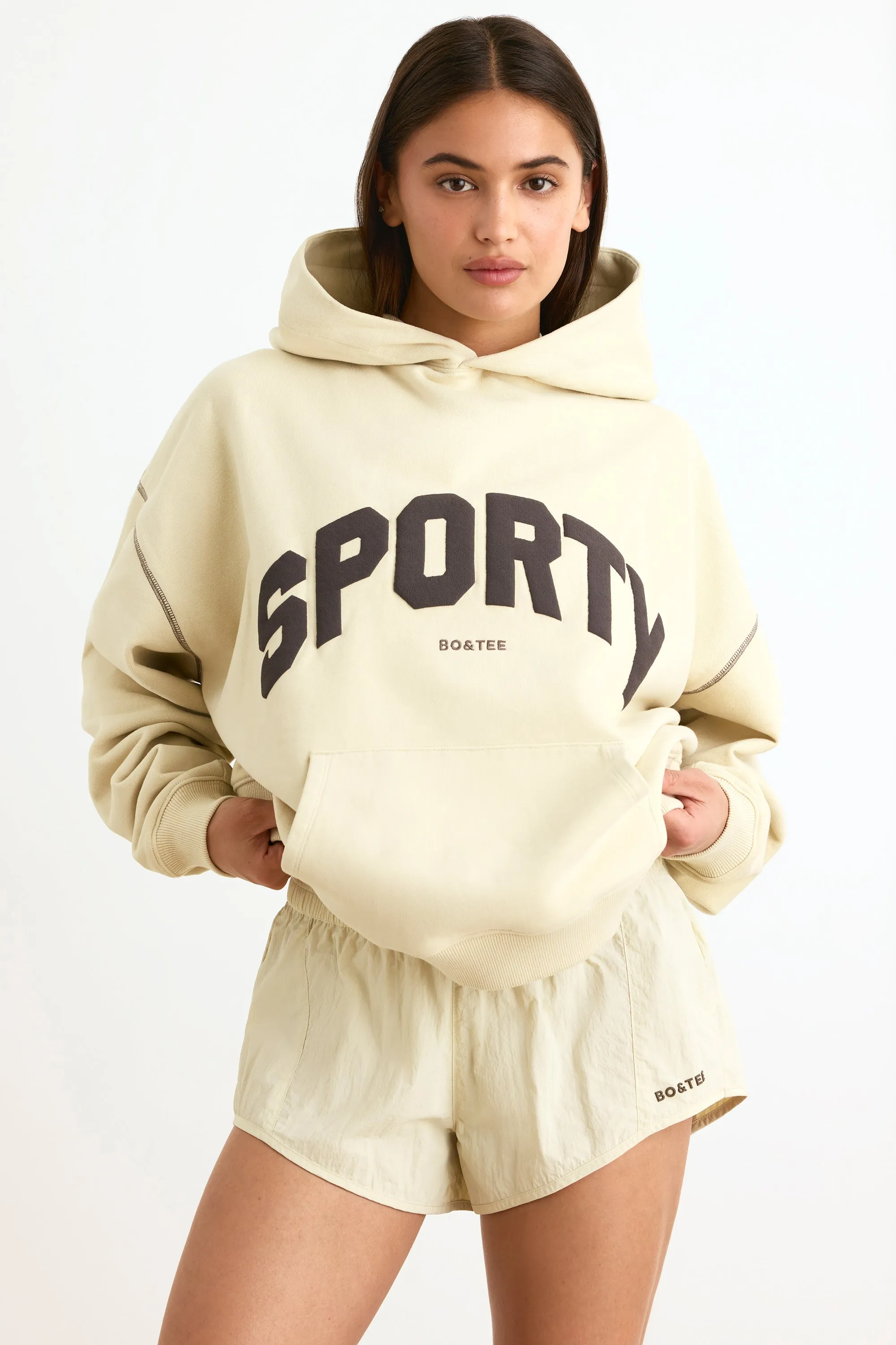 Heavyweight Fleece Oversized Hoodie in Bone sold by Oh Polly