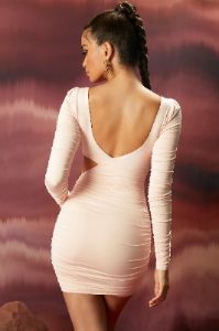 Long Sleeve Cut Out Mini Dress in Blush sold by Oh Polly