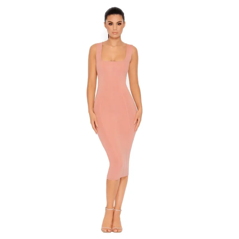 Hip To Be Square Double Layered Midi Dress in Rose made by Oh Polly