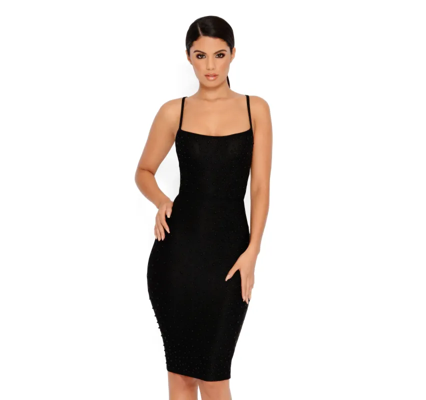 Bead To Know Embellished Midi Dress in Black sold by Oh Polly