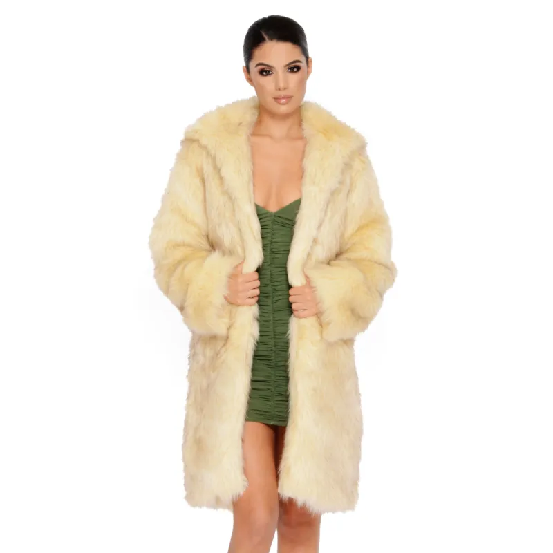 All Good In The Hood Faux Fur Coat in Cream sold by Oh Polly