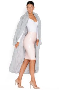 Fur Of Surprises Faux Fur Longline Coat in Grey sold by Oh Polly