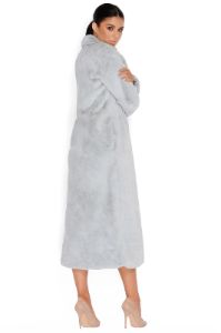 Fur Of Surprises Faux Fur Longline Coat in Grey sold by Oh Polly